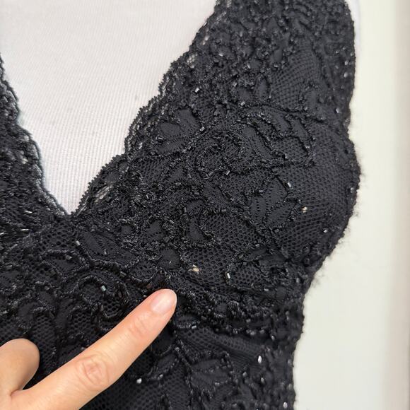 VTG Cache Y2K Babydoll Halter Top M Black Sheer Mesh Beaded Lace Whimsigoth Vamp - Picture 12 of 13